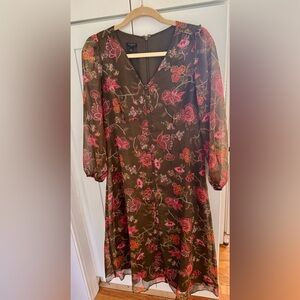 Talbots Pink and Brown Floral Long Sleeve Dress